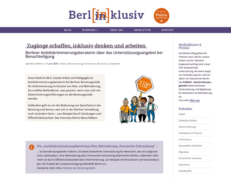 Screenshot vom Interview mit Berliner Antidiskriminierungsberaterin über Diskriminierung im Kontext von Behinderung und Alter vom 31. Mai 2024 & 11. Juni 2024 in Berl[in]klusiv